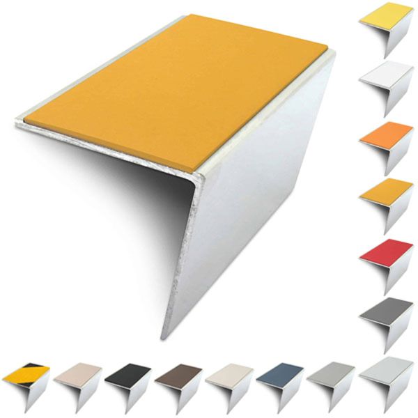 57mm x 55mm Rakeback Aluminium Stair Nosing Edge Trim With Anti Slip Pvc Insert