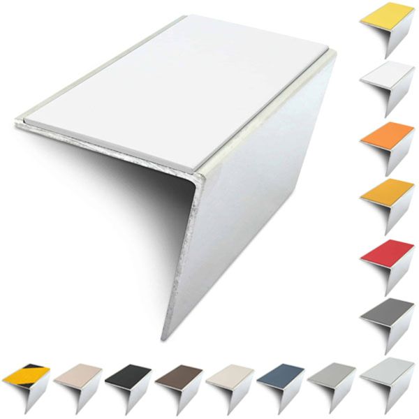 57mm x 55mm Rakeback Aluminium Stair Nosing Edge Trim With Anti Slip Pvc Insert