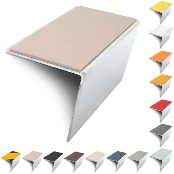 57mm x 55mm Rakeback Aluminium Stair Nosing Edge Trim With Anti Slip Pvc Insert