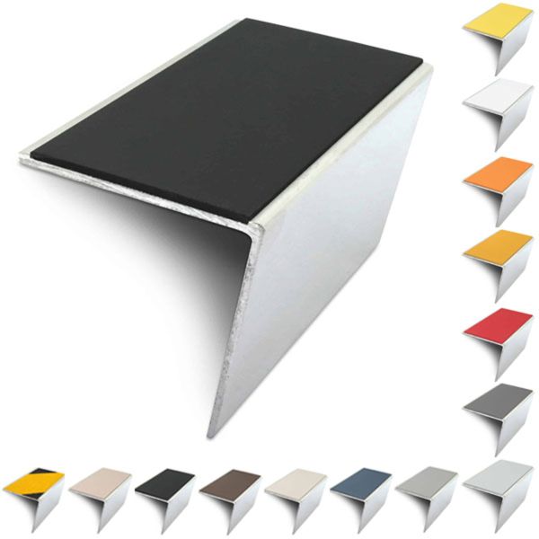 57mm x 55mm Rakeback Aluminium Stair Nosing Edge Trim With Anti Slip Pvc Insert