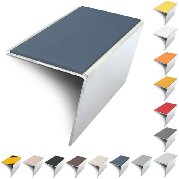 57mm x 55mm Rakeback Aluminium Stair Nosing Edge Trim With Anti Slip Pvc Insert