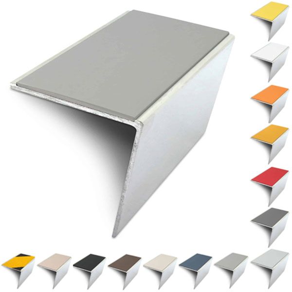 57mm x 55mm Rakeback Aluminium Stair Nosing Edge Trim With Anti Slip Pvc Insert