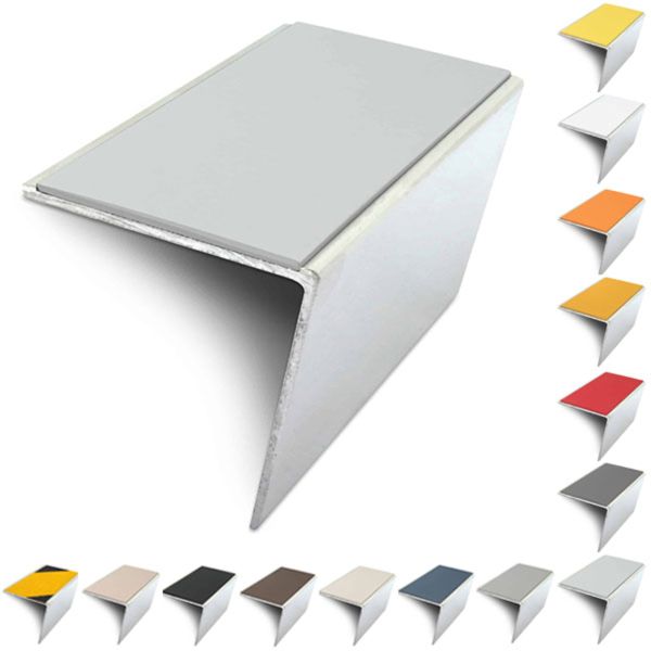 57mm x 55mm Rakeback Aluminium Stair Nosing Edge Trim With Anti Slip Pvc Insert