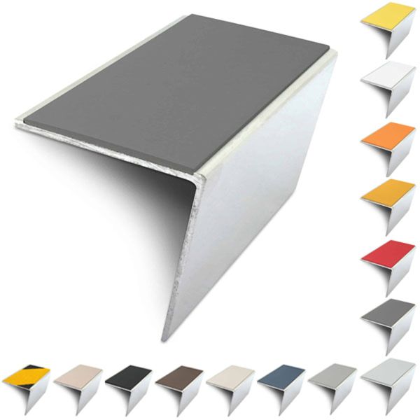 57mm x 55mm Rakeback Aluminium Stair Nosing Edge Trim With Anti Slip Pvc Insert