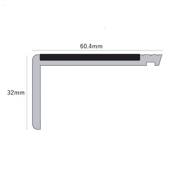 60 x 32mm  PVC Hard Node Stair Nosing With Tredsafe PVC Insert