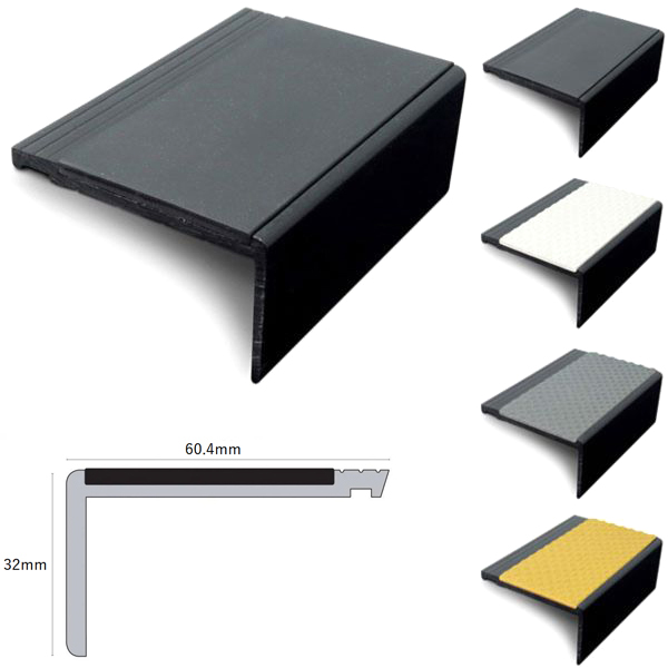 60 x 32mm  PVC Hard Node Stair Nosing With Tredsafe PVC Insert