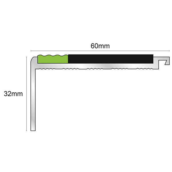 60mm x 32mm Aluminator Commercial Stair Nosing With Non Slip PVC Insert