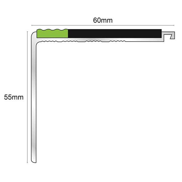 60mm x 55mm Aluminator Stair Nosing With Tredsafe PVC Insert Step Edge Protection