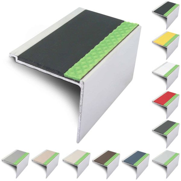 60mm x 55mm Aluminator Commercial Stair Nosing With Non Slip PVC Insert Step Edge Protection DDA Compliant