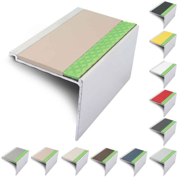 60mm x 55mm Aluminator Commercial Stair Nosing With Non Slip PVC Insert Step Edge Protection DDA Compliant