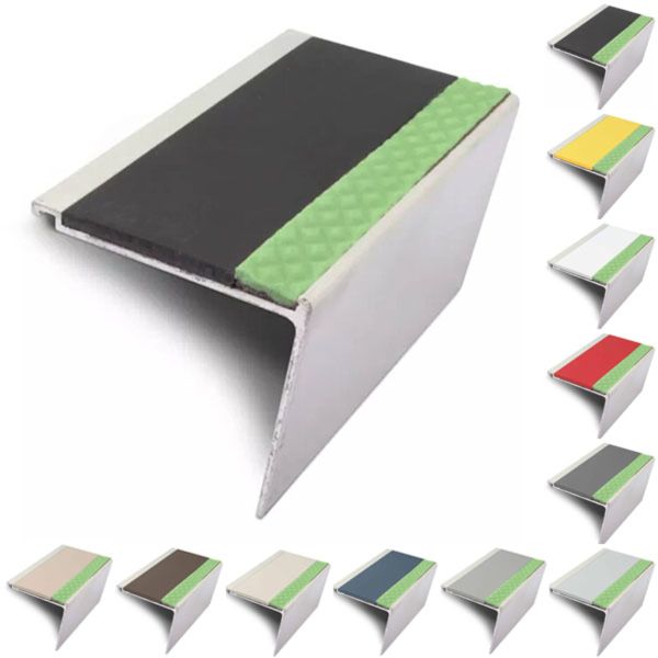 60mm x 55mm Rakeback Aluminator Stair Nosing With PVC Insert Step Edge Protection DDA Compliant