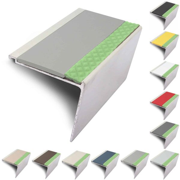 60mm x 55mm Rakeback Aluminator Stair Nosing With PVC Insert Step Edge Protection DDA Compliant