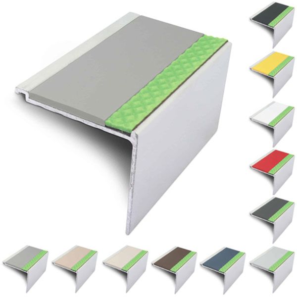 60mm x 55mm Aluminator Commercial Stair Nosing With Non Slip PVC Insert Step Edge Protection DDA Compliant