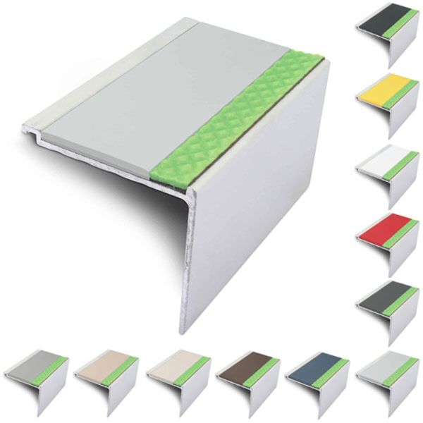 60mm x 55mm Aluminator Commercial Stair Nosing With Non Slip PVC Insert Step Edge Protection DDA Compliant