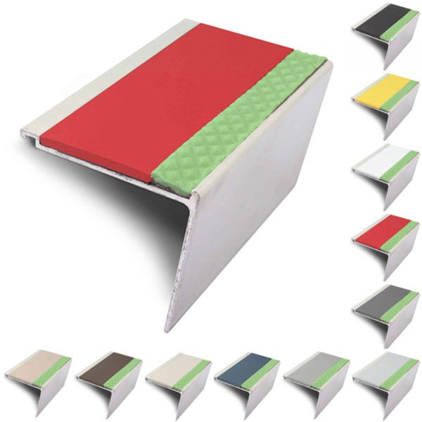 60mm x 55mm Rakeback Aluminator Stair Nosing With PVC Insert Step Edge Protection DDA Compliant