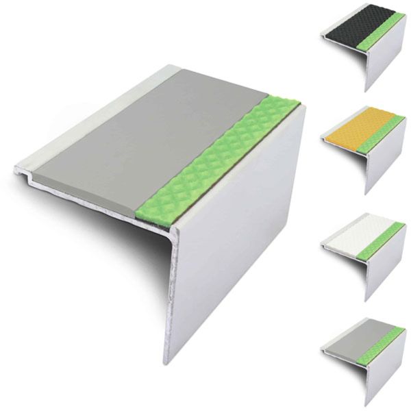 60mm x 55mm Aluminator Stair Nosing With Tredsafe PVC Insert Step Edge Protection