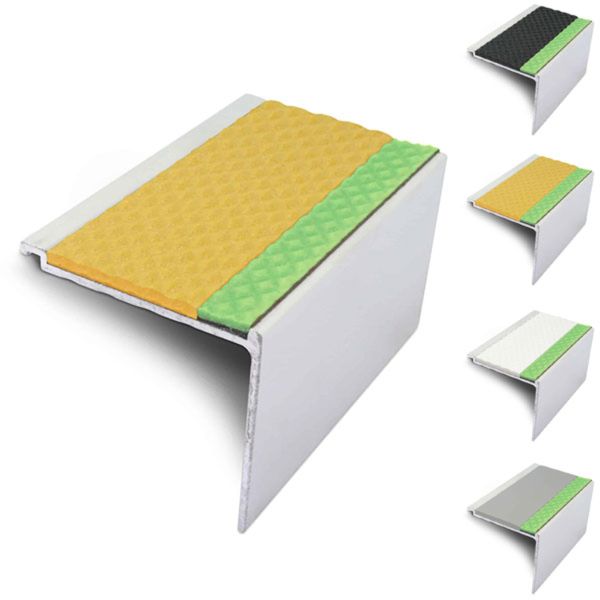 60mm x 55mm Aluminator Stair Nosing With Tredsafe PVC Insert Step Edge Protection