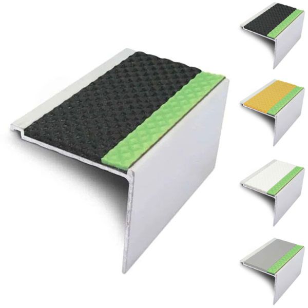 60mm x 55mm Aluminator Stair Nosing With Tredsafe PVC Insert Step Edge Protection