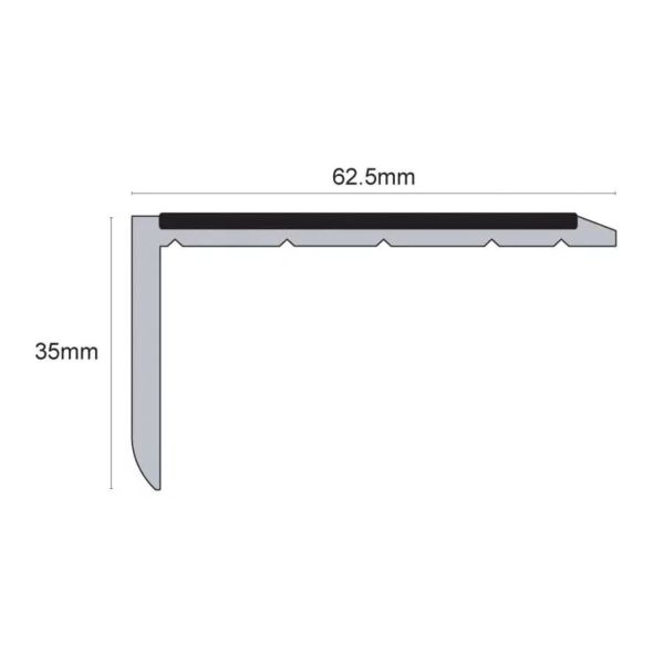 62.5mm x 35mm Slimline Stair Nosing PVC Hard Nose With Tredsafe PVC Insert