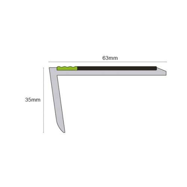 63mm x 35mm Rakeback Aluminator Slimline Stair Nosing With Non Slip PVC Insert