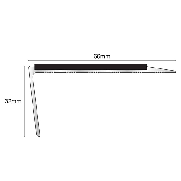 66mm x 32mm Rakeback Aluminium Stair Nosing Edge Trim With Pvc Insert