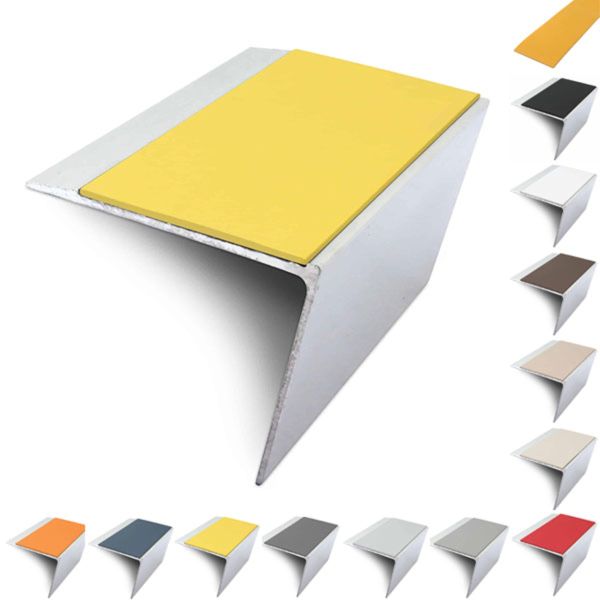 67mm x 55mm Aluminium Stair Nosing Edge Trim Rakeback With Pvc Insert DDA Compliant