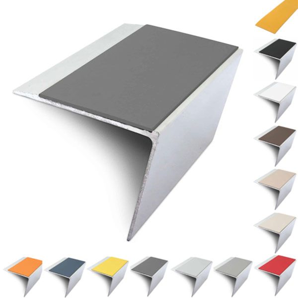 67mm x 55mm Aluminium Stair Nosing Edge Trim Rakeback With Pvc Insert DDA Compliant