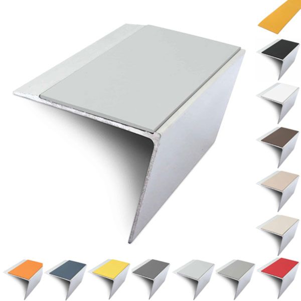 67mm x 55mm Aluminium Stair Nosing Edge Trim Rakeback With Pvc Insert DDA Compliant