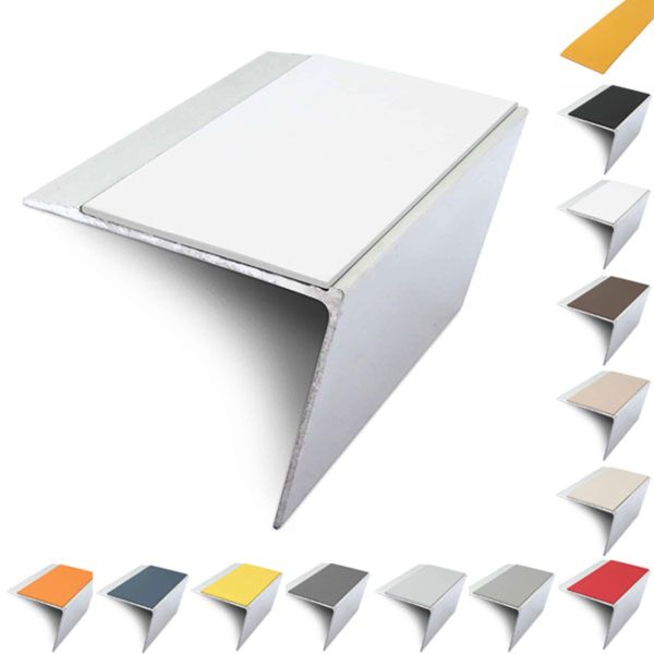 67mm x 55mm Aluminium Stair Nosing Edge Trim Rakeback With Pvc Insert DDA Compliant