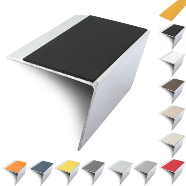 67mm x 55mm Aluminium Stair Nosing Edge Trim Rakeback With Pvc Insert DDA Compliant