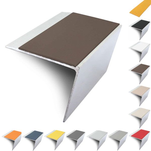 67mm x 55mm Aluminium Stair Nosing Edge Trim Rakeback With Pvc Insert DDA Compliant