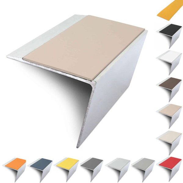 67mm x 55mm Aluminium Stair Nosing Edge Trim Rakeback With Pvc Insert DDA Compliant