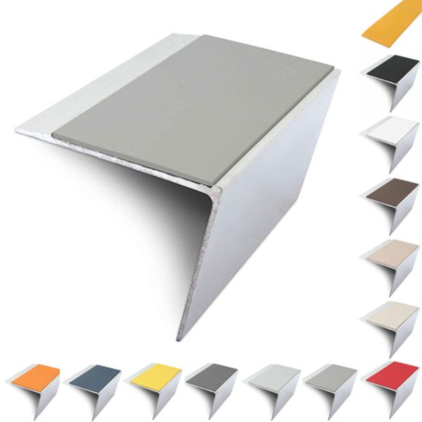 67mm x 55mm Aluminium Stair Nosing Edge Trim Rakeback With Pvc Insert DDA Compliant