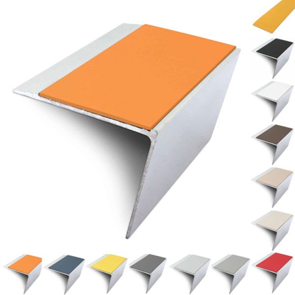 67mm x 55mm Aluminium Stair Nosing Edge Trim Rakeback With Pvc Insert DDA Compliant