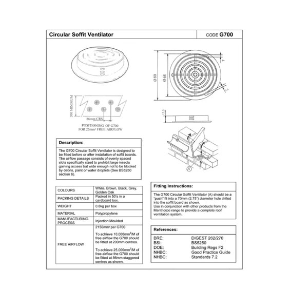 70mm Round Soffit UPVC Air Vents Push in Roof Disc - Pack of 10