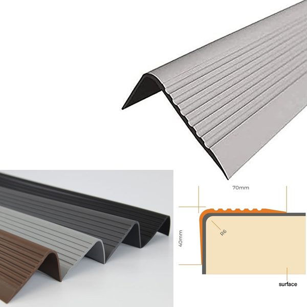 70mm x 40mm Bullnose Stair Nosing Non Slip PVC Rubber Angle Step Edge