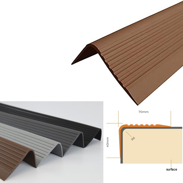 70mm x 40mm Bullnose Stair Nosing Non Slip PVC Rubber Angle Step Edge