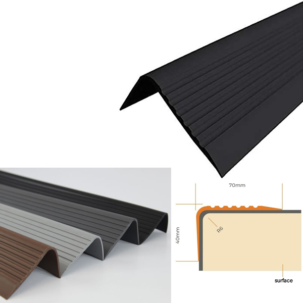 70mm x 40mm Bullnose Stair Nosing Non Slip PVC Rubber Angle Step Edge