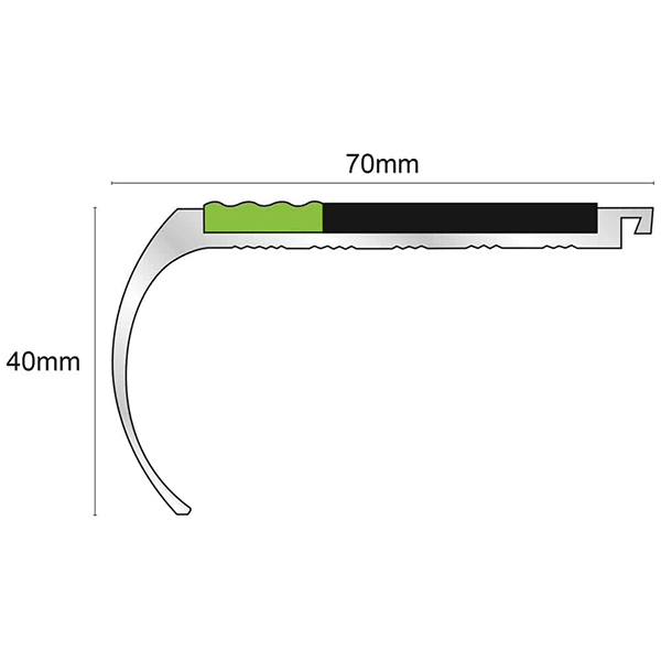 70mm x 40mm Bullnose Stair Nosing With Tredsafe PVC Insert Step Edge Protection