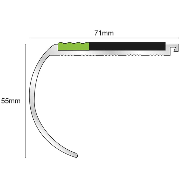 71mm x 55mm Bullnose Commercial Stair Nosing With Tredsafe PVC Insert step edge protection