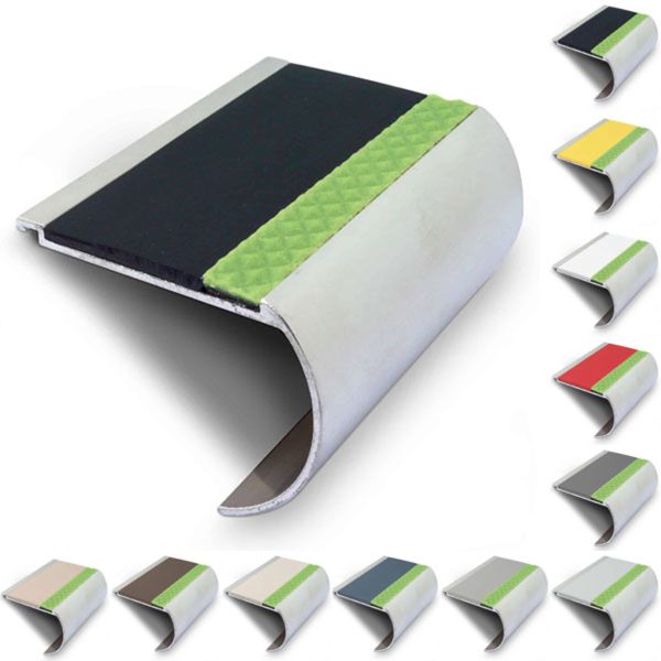 71mm x 55mm Aluminator Bullnose Stair Nosing with Anti-slip PVC Insert Step Edge Protection