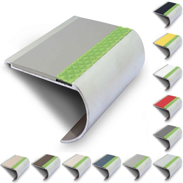 71mm x 55mm Aluminator Bullnose Stair Nosing with Anti-slip PVC Insert Step Edge Protection