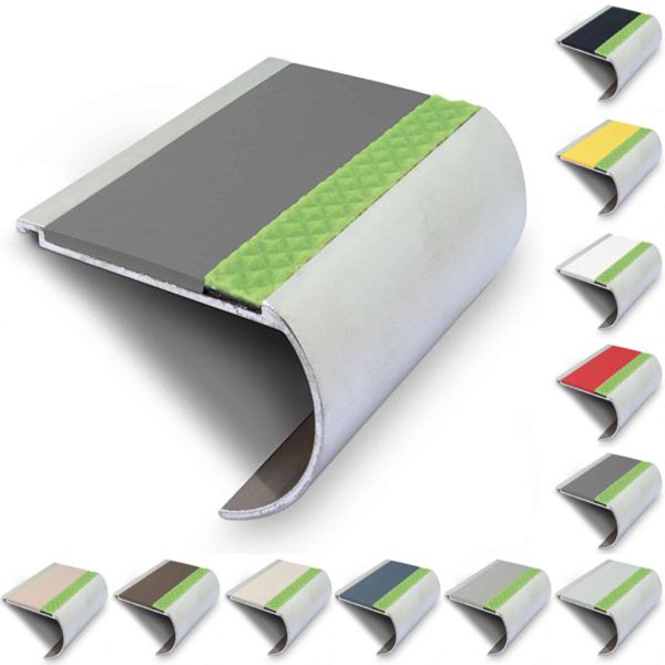 71mm x 55mm Aluminator Bullnose Stair Nosing with Anti-slip PVC Insert Step Edge Protection