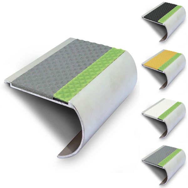 71mm x 55mm Bullnose Commercial Stair Nosing With Tredsafe PVC Insert step edge protection