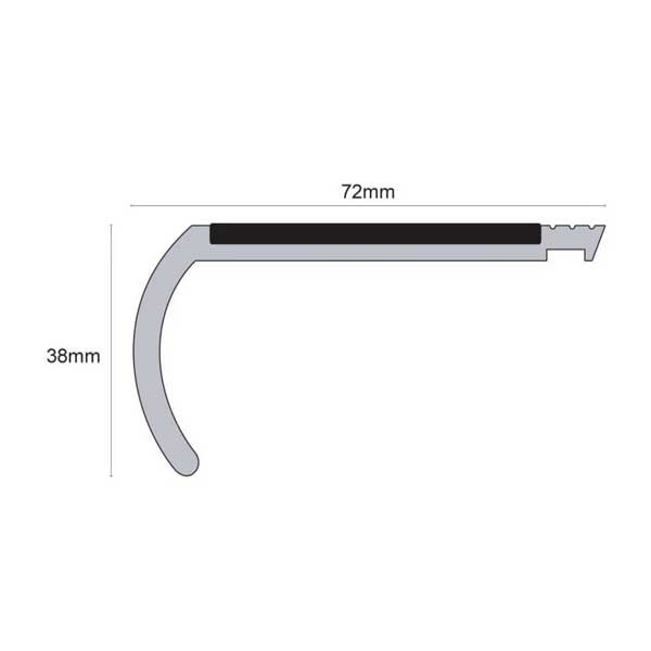 72mm x 38mm Bullnose PVC Hard Node Stair Nosing With Tredsafe PVC Insert