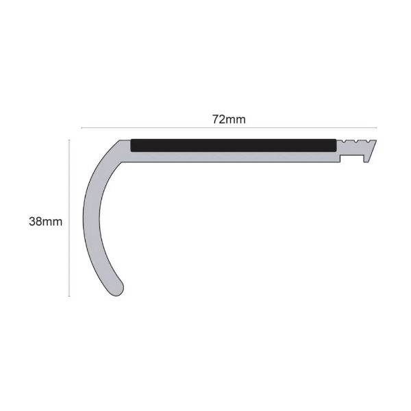 72mm x 38mm Bullnose PVC Hard Node Stair Nosing With Tredsafe PVC Insert