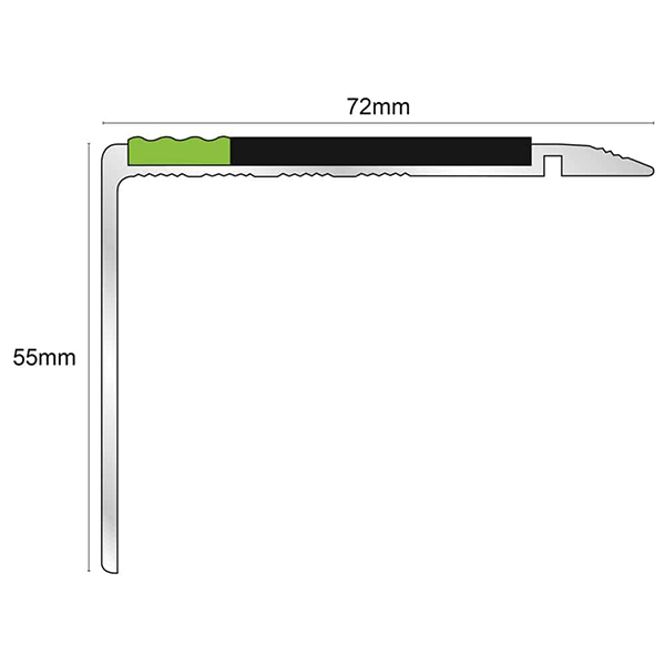 72mm x 55mm Aluminator Stair Nosing With Tredsafe PVC Insert Step Edge Protection