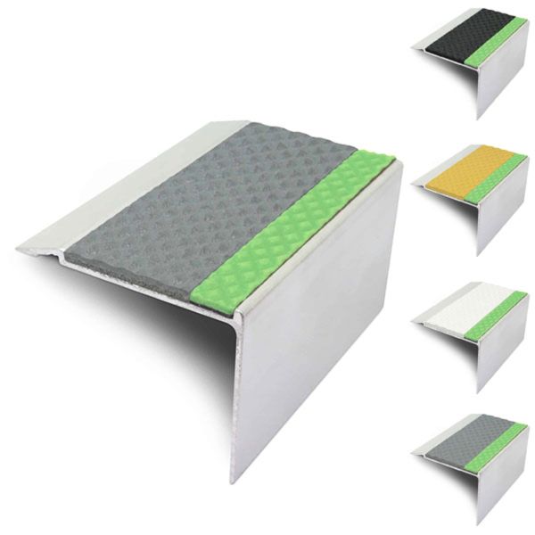 72mm x 55mm Aluminator Stair Nosing With Tredsafe PVC Insert Step Edge Protection