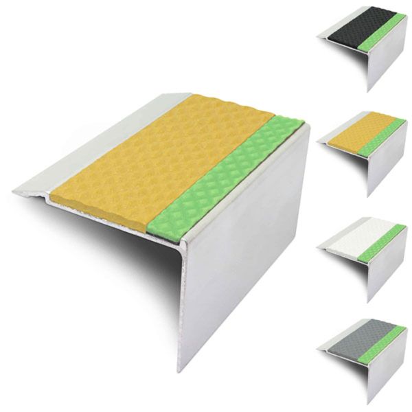 72mm x 55mm Aluminator Stair Nosing With Tredsafe PVC Insert Step Edge Protection