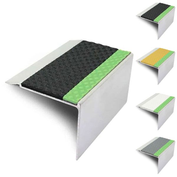 72mm x 55mm Aluminator Stair Nosing With Tredsafe PVC Insert Step Edge Protection